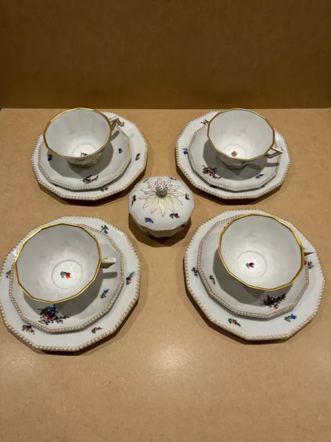 Nymphenburg Porzellan Perl Gold Blumen Kaffee/ Teeservice 4 Personen