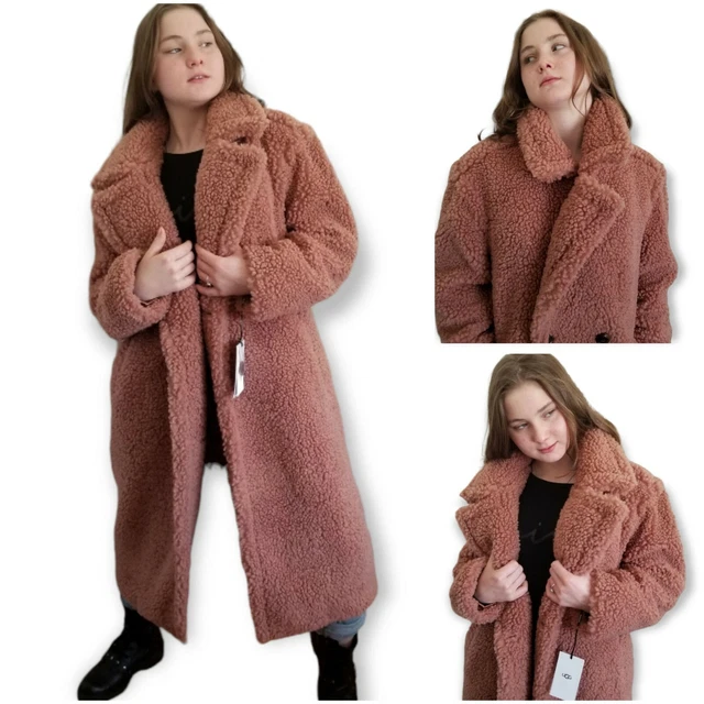 UGG Gertrude Women's Long Sherpa Teddy Coat in Firewood Size L NEW $248