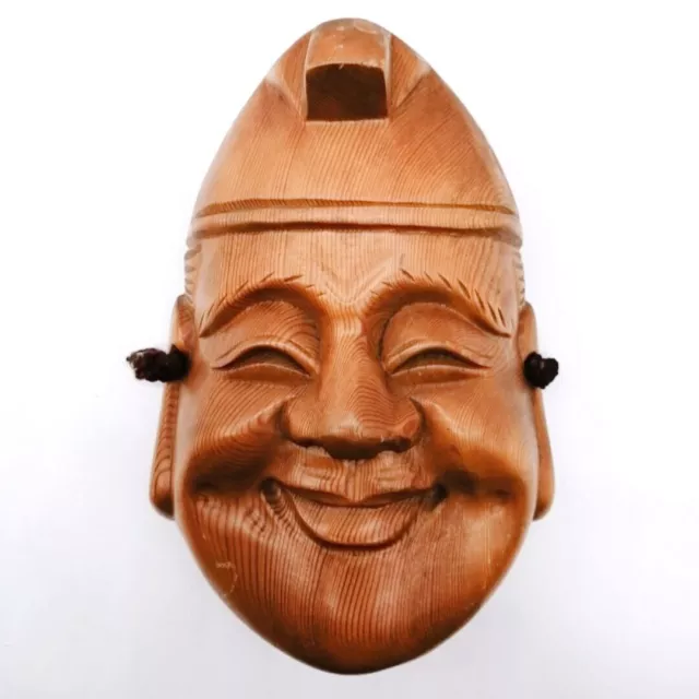 Japanese Wooden EBISU Mask Vintage NOH Seven Lucky Gods Interior MSA112