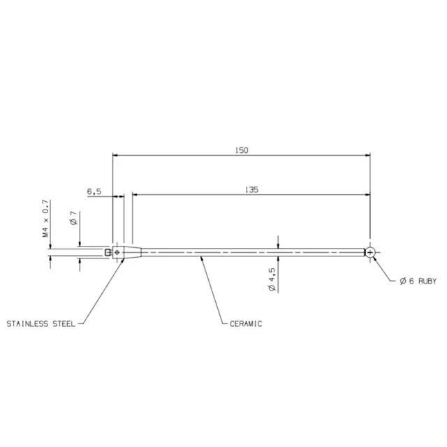 CMM Touch Probe M4 Thread 6mm Ruby Ball Point Ceramic Stem 150mm for A-5000-8156 2