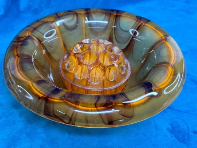 Art Deco 1930’s Davidson Amber Brown Art Glass Cloud Glass Bowl with Folded Rim