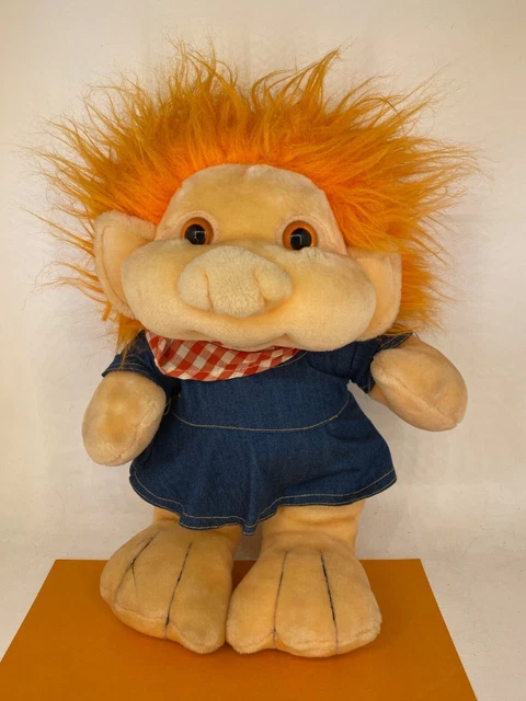 VINTAGE 90S Troll Doll 45cm Orange Hair and Denim Dress