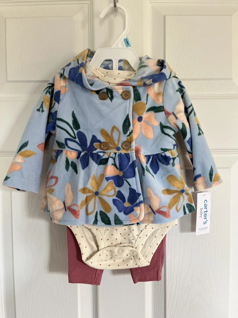 New Infant Baby Girl 3 Piece Outfit 6 Months Carters Bodysuit Cardigan Pants Set
