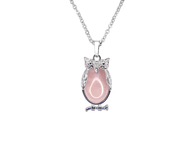 Rose Quartz Necklace Owl Pendant Natural Gemstone 50cm Healing Stone Chakra Reik