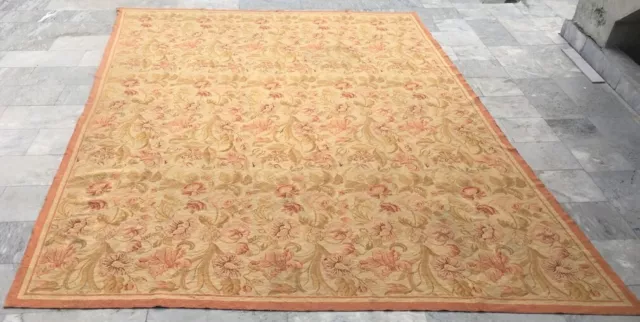 Vintage French Aubusson Hand Knotted Rug Needlepoint Floral Kilim Rug 358x273 cm