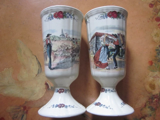 2 Mazagrans Faience Obernai Decor M. Loux Alsace