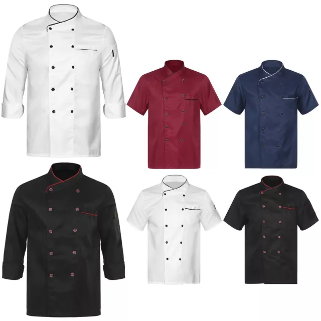 Unisex Classic Chef Coat Short Long Sleeve Chef Jacket Kitchen Cook Uniform Tops