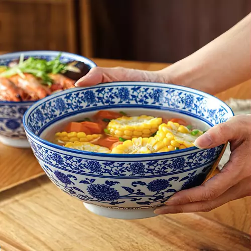 Ceramic Bowl Korean Blue and White Porcelain Large Noodle Bowl Retro Soup Bowl 2