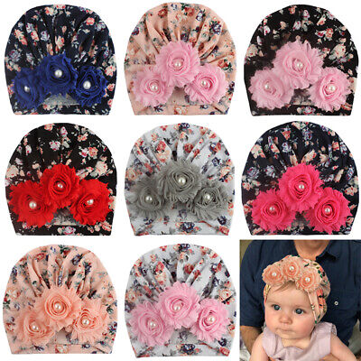 For Baby Girls Floral Turban Cap Infant Head Wrap Headband Soft Beanie Hats