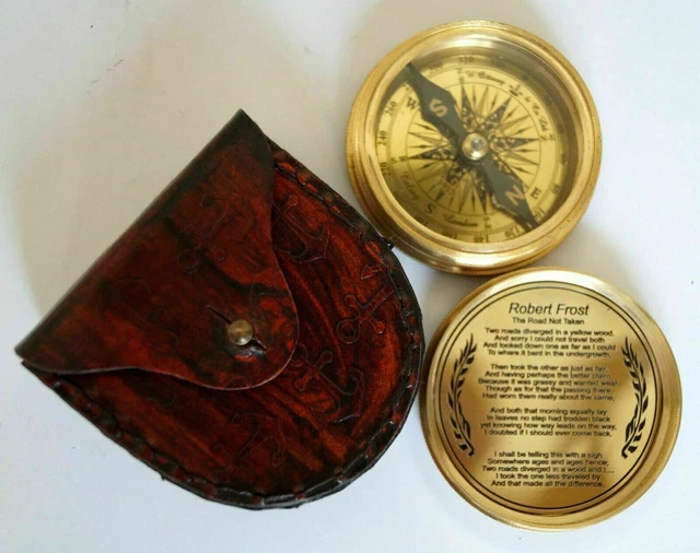 VINTAGE BRASS 100 Year Calendar Maritime Poem Compass Handmade Leather