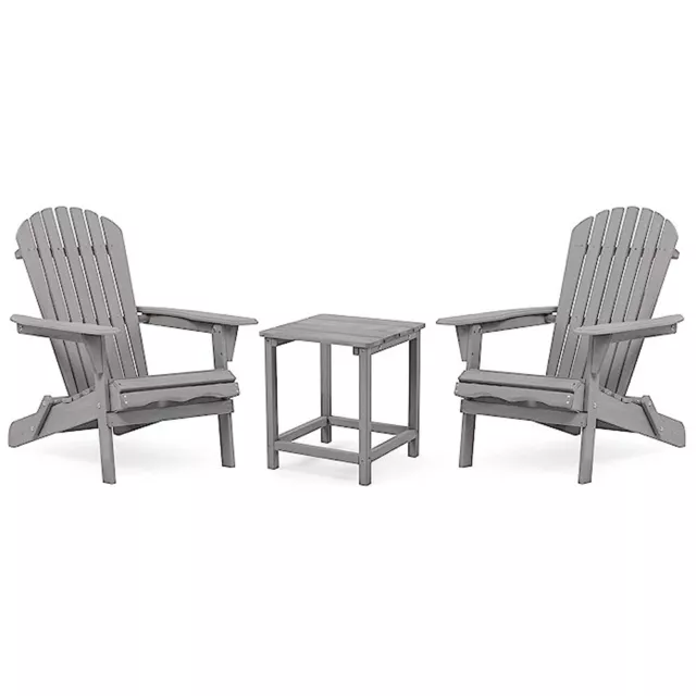 Adirondack Folding 2 x Chair 1 x Table Set Beach/Patio/Garden Set in Grey