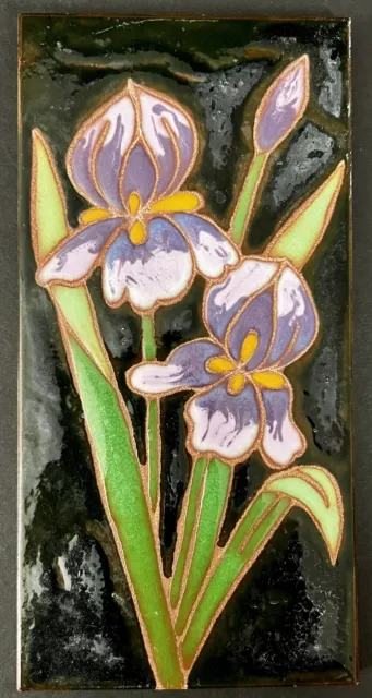 Vintage Italian Glazed Terra Cotta Tile With Iris Design  7 3/4 By 4” By 3/4”