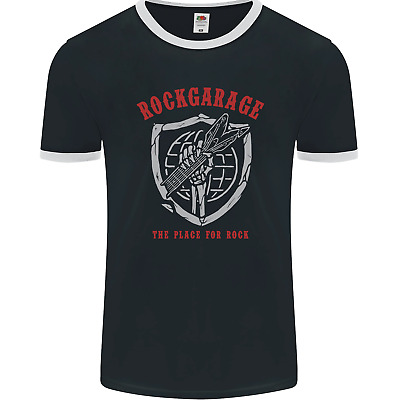 T-shirt Ringer da uomo chitarra rock Rock Garage the Place for Rock FotL