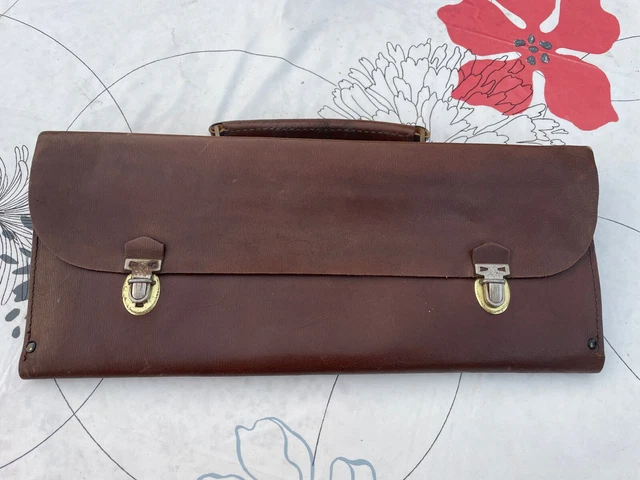 Sacoche Cartable Ancien En Cuir épais - Style Bandoulière, Couleur Marron, Occasion Très Bon état