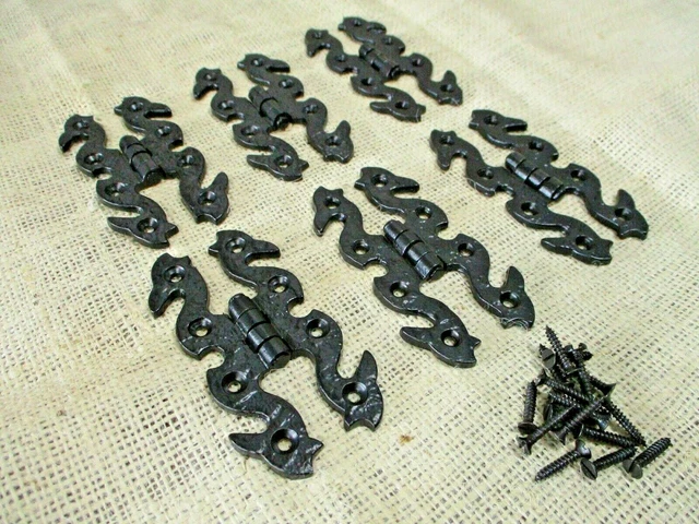 6 Hinges 4" Long Decorative Butterfly Hinge Cabinet Screen Door Iron Hand Forged