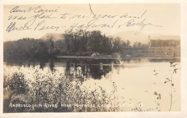 RPPC Androscoggin River Near Pinewood Camp, Canton, Maine 1921 Vintage Postcard