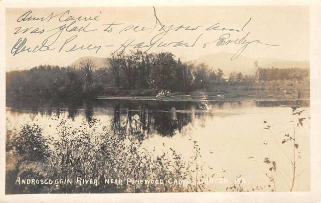RPPC Androscoggin River Near Pinewood Camp, Canton, Maine 1921 Vintage Postcard