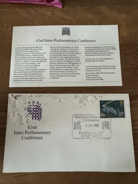 GB FDC "62nd Inter-Parliamentary Conference" 1975 UNADDRESSED - Damaged