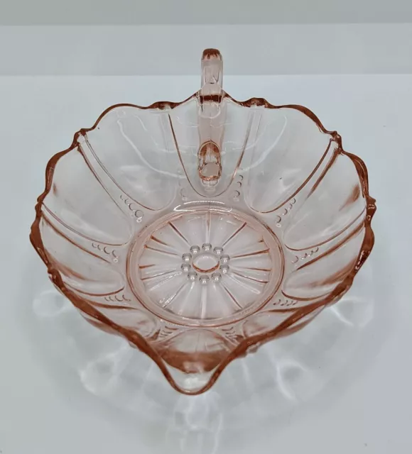 Vntg Anchor Hocking Pink Depression Glass Oyster and Pearl Dish Handle and Spout