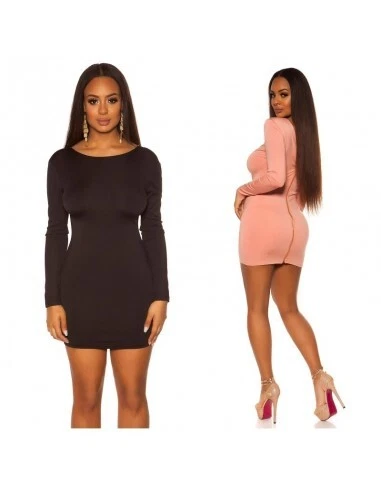 Abito da donna vestito manica lunga mini dress corto aderente scollo tondo sexy