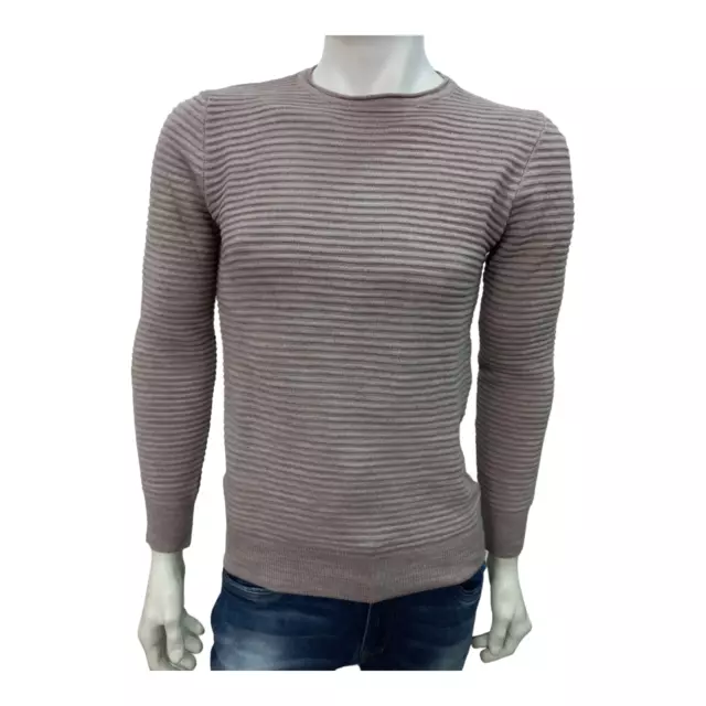 Maglione uomo lana invernale maglioncino girocollo beige slim fit pullover da S