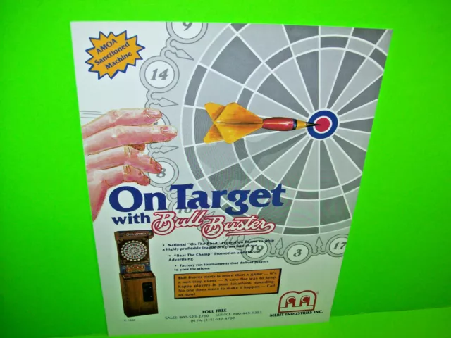 BULL BUSTER Original Vintage 1986 Coin-Op Darts Arcade Game Sales Flyer Promo