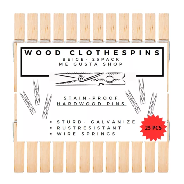 Me Gusta Wood Clothespins, Beige, Stain-Proof, Hardwood pins, Stain-Proof Har...