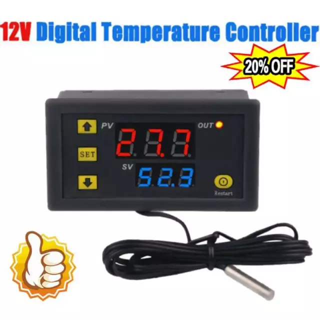 12V/ 110-220V Digital Temperature Controller Switch Probe Thermostat Control`