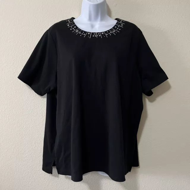 Allison Daley Women Embellished Round Neck Short Sleeve Cotton Blend Top SZ 3X