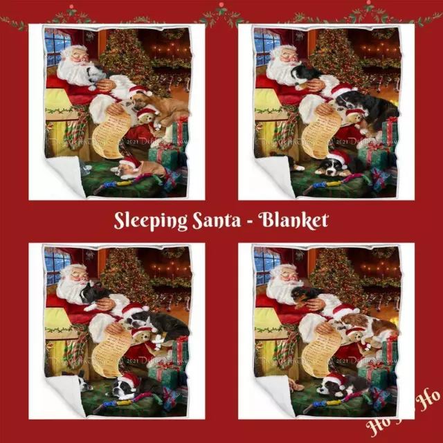Christmas Santa Sleeping with Gifts Dog Cat Pet Fleece Blanket