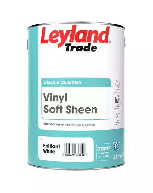 5L Leyland Trade Vinyl Soft Sheen: Brilliant White or Magnolia