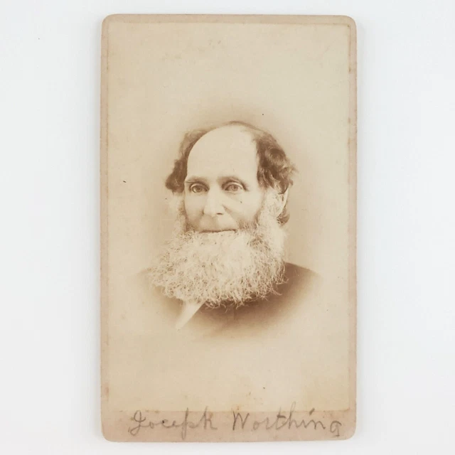 CDV Photo Named Bearded Man c1875 Dexter Maine Beard Bald Antique Card Art B1213