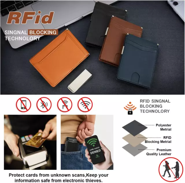 SLIM WALLETS FOR Men Rfid Blocking Leather Wallet with Money Clip ...
