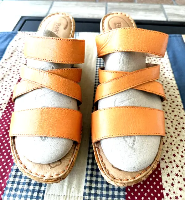 Born Zemora Women Open Toe Leather Wedge Sandals Orange  10 M Shoes