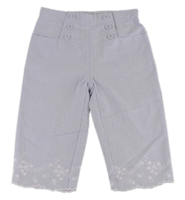 JACADI Girl's Trommel Chambray High Waist Cropped Pants Size 4 Years NWT $56