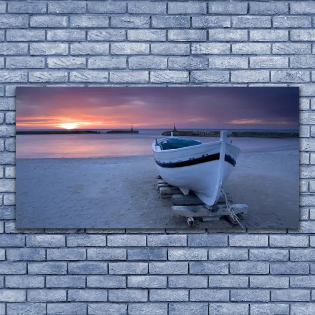 Acrylglasbilder Wandbilder Druck 140x70 Boot Strand Meer Sonne Landschaft