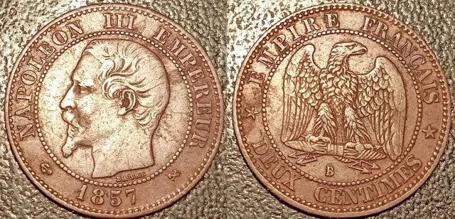 Napoleon III - Zwei Cent Kopf Unbedeckt 1857 B, Rouen Hervorragend! F.107/45
