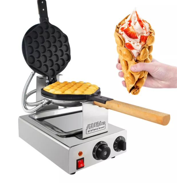 Bubble Waffle Maker | Professional Rotated Machine | Improved Manual Thermostat