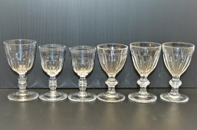 -6 VERRES A PIEDS XIX Cristal 3 BACCARAT & 3 BACCARAT ou SAINT LOUIS Pans coupés