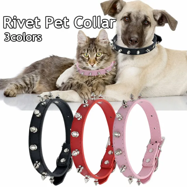 Spiked Dog / Cat Collar Studded PU Leather Pet Collar Small Medium Adjustable @