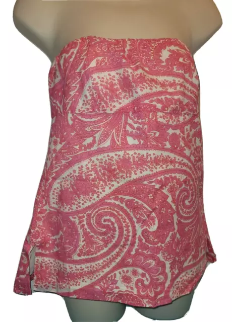 J Crew Pink Paisley Print Strapless Top Sz 2 Slub Cotton Tube Side Zip Summer