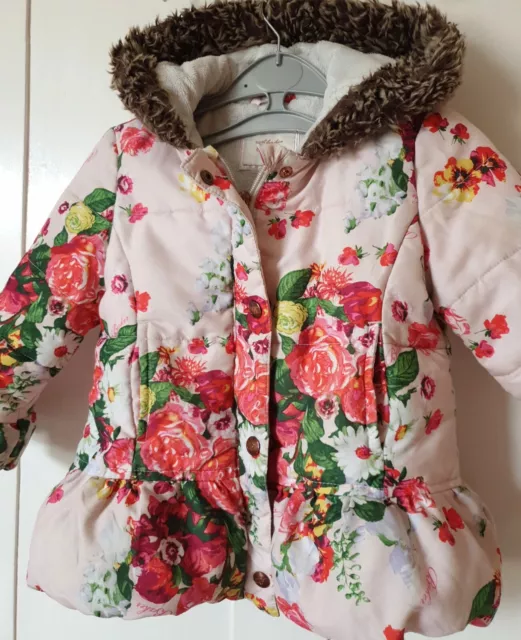 Girls Ted Baker Age 2-3 Years Pink Floral Cute Winter Coat Hooded Jacket
