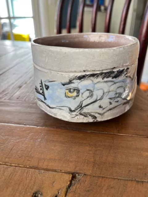 Ron Meyers Tea Bowl  Studio Pottery Usual Suspects Fish and Cat