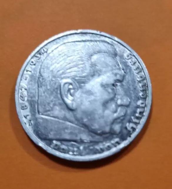 Münze-5 Reichsmark 1935-D Prägeanstalt- Paul von Hindenburg 1847-1934-900 Silber