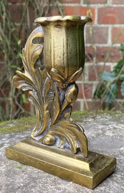 Antique Good Solid Cast Brass Floral Flower Night Light Chamber Candlestick