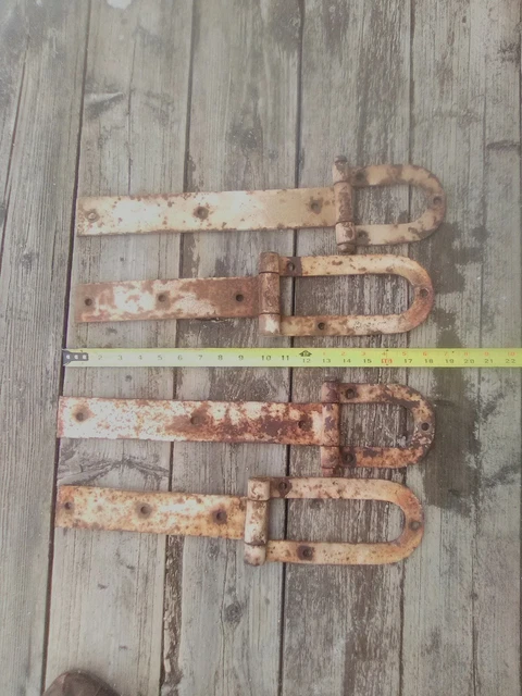 Barn hinges Primative Antique Iron Industrial Barn  Door Hinges 2 Pair 3