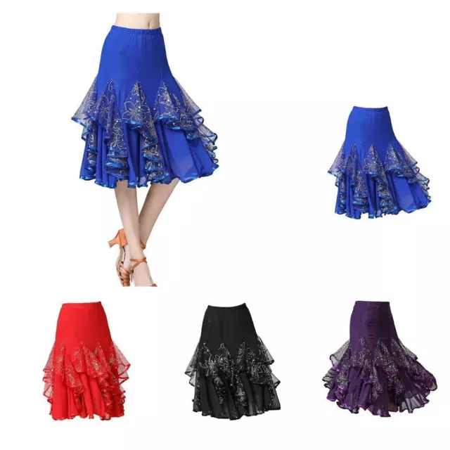 Tulle Mesh Latin Tango Rumba Cha Cha Robe de danse de salon Jupe mi-longue