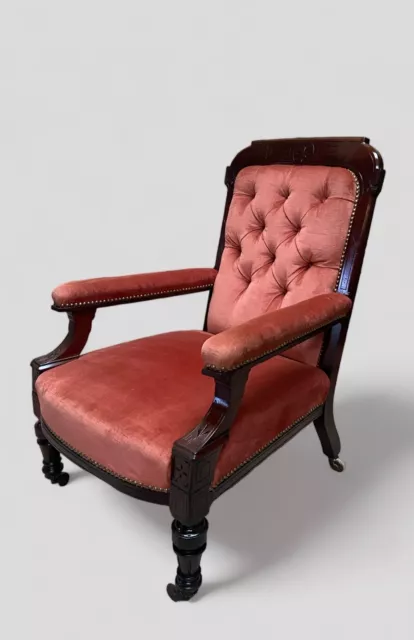 Antique Victorian Library Armchair / Mahogany Frame / 19th Century/FREE DELIVERY