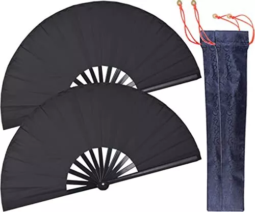 2 Pack Large Rave Clack ABS Folding Hand Fan/Traditional Chinese Arts Folding...