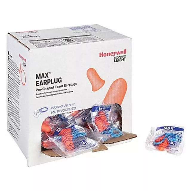 Honeywell Howard Leight MAX Pre-Shaped Corded NRR 33 Disposable Ear Plugs 100/BX